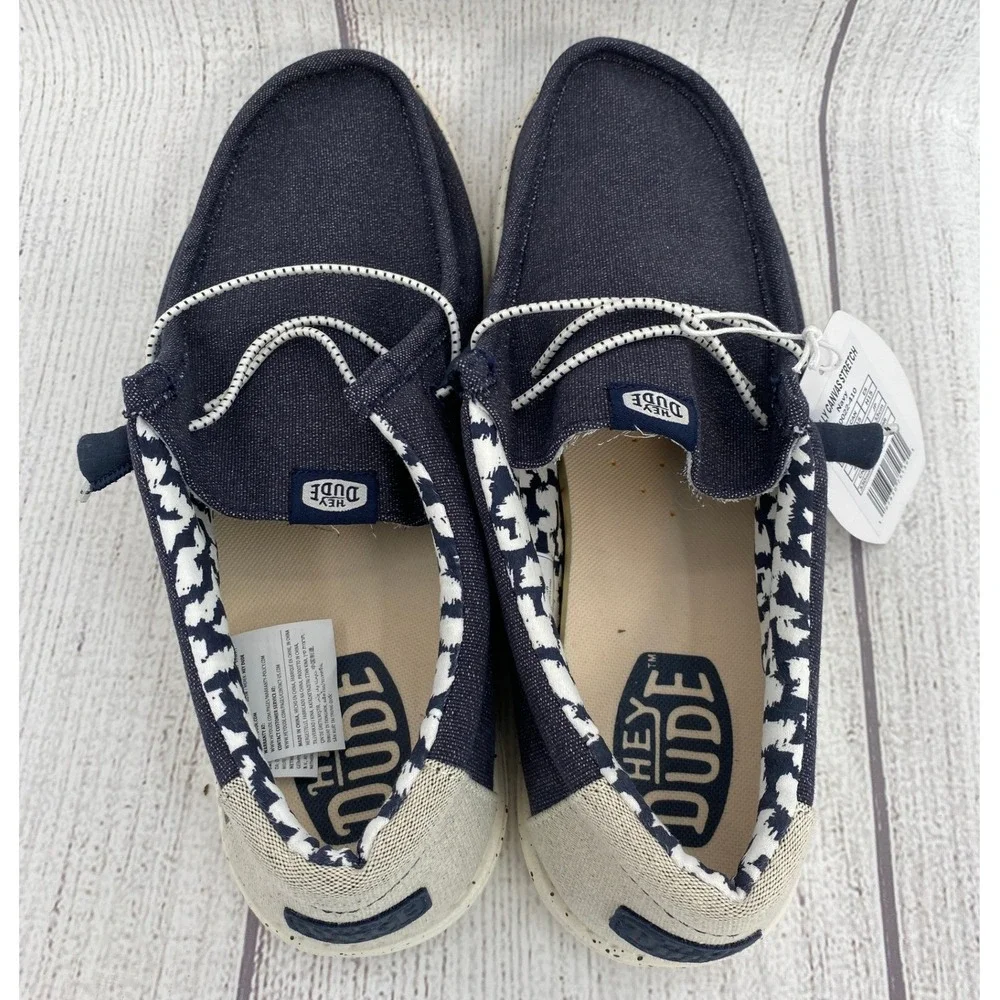 Hey Dude Wally Canvas Stretch Mens 15 Navy Loafers Slip On Shoes Lightweight